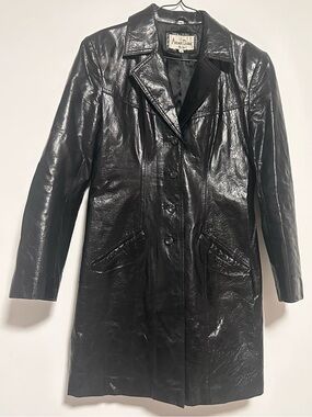 Vintage Albert Duke New York Black Leather Long Jacket